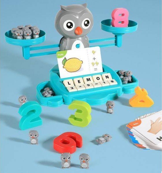 Gra Nauka Liczenia Oraz Angielskiego Fiszki - Równoważnia Waga Szalkowa Sówka Sowa - Owl Balance