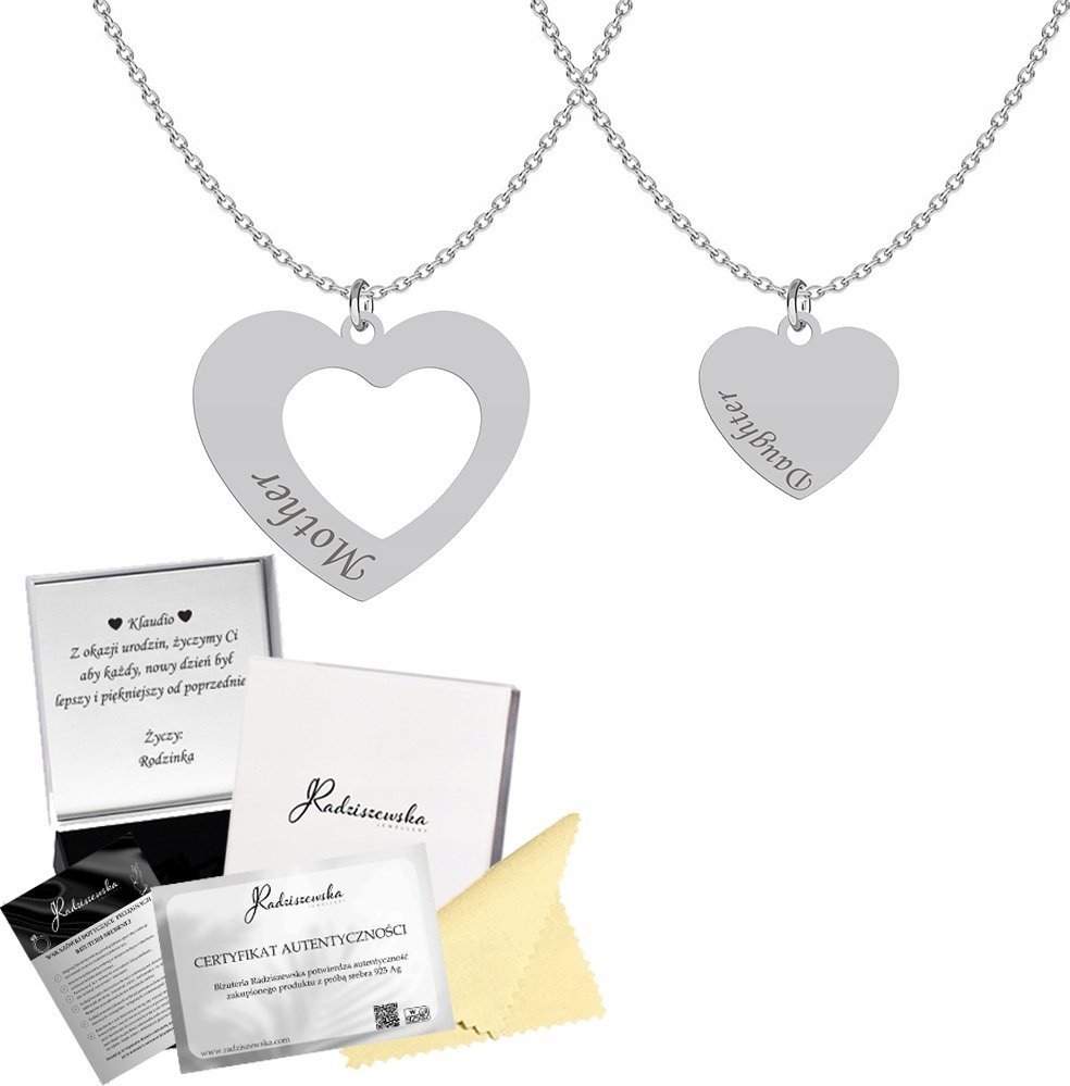 Radziszewska Jewellery Naszyjnik Srebrny dla Mamy i Córki Prezent Biżuteria 925 GRAWER GRATIS