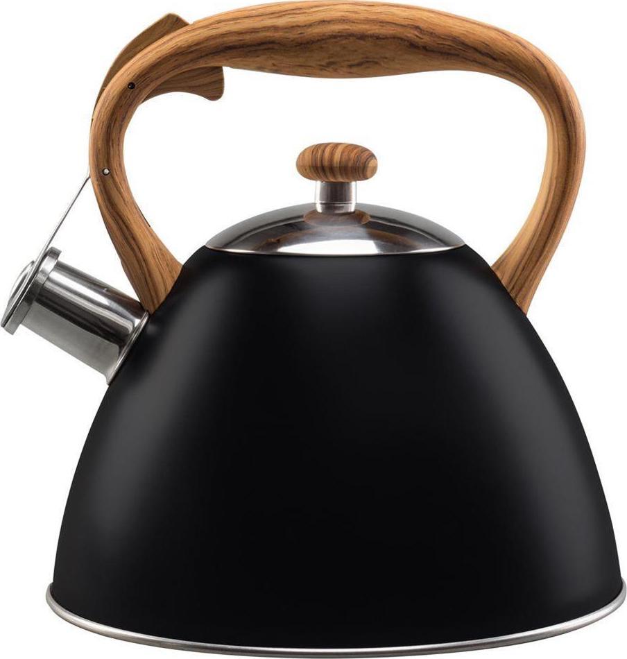 Vilde Czajnik CZARNY z brązową rączką, gwizdkiem, automat, GAZ, INDUKCJA, 3L