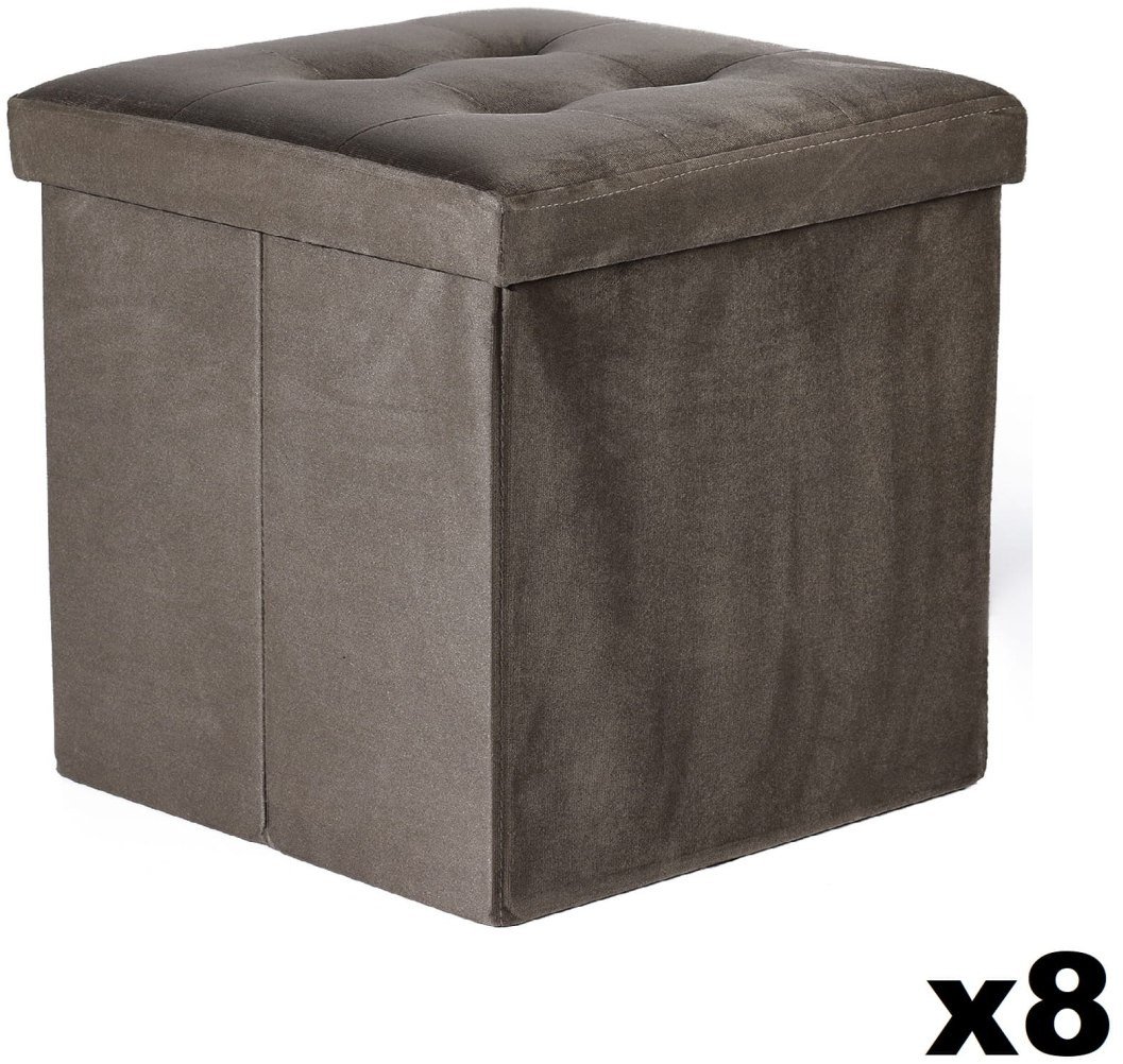 Pufa składana L z guzikami - 38x38x38cm aksamit brąz x 8