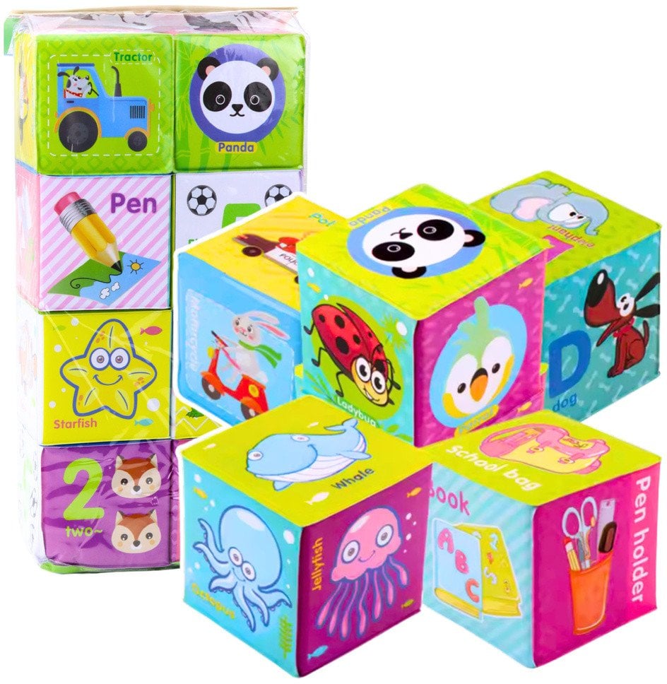 Klocki Kostki Kolorowe Edukacyjne Literki Zwierzątka Nauka 8ele.