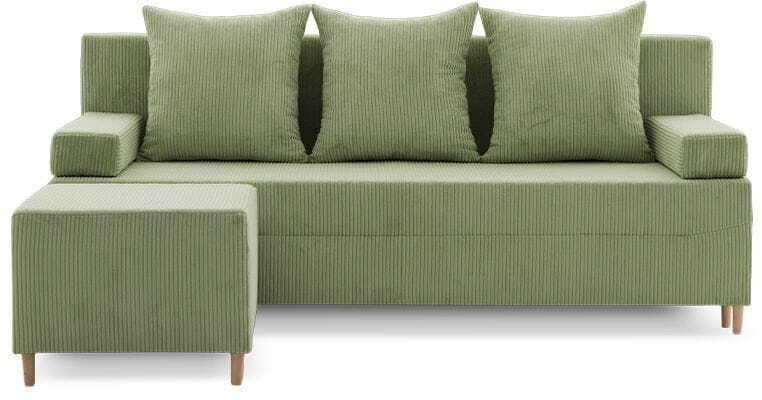 Adams Group Kanapa z pufą, trzyosobowa, 3w1, sztruksowy, PANORA, 191x92x92 cm, oliwkowy