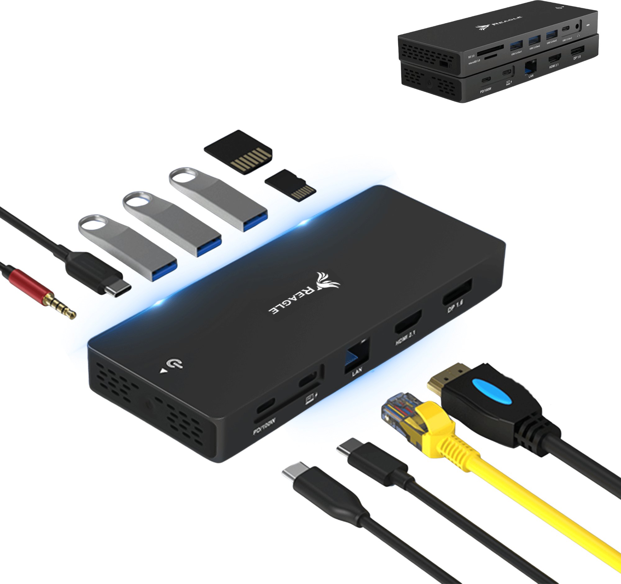 HUB USB-C 12w1 HDMI 2.1 DP 1.6 8K 4K DisplayPort MST STACJA DOKUJĄCA 100W REAGLE