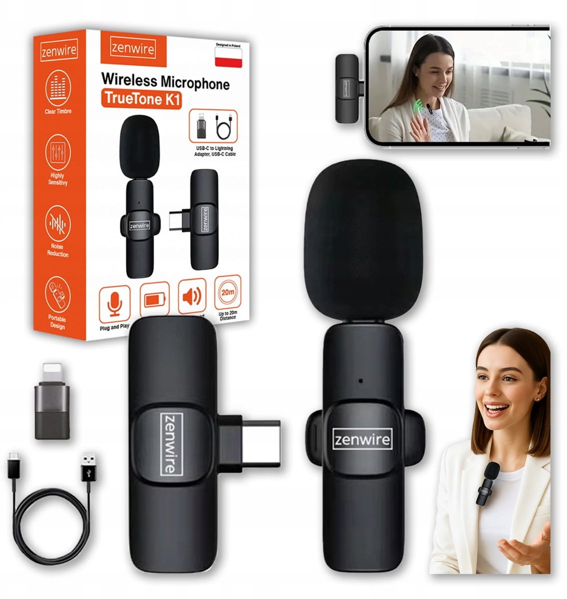 Mini Mikrofon Krawatowy Bezprzewodowy Pojemnościowy Telefon Komputer USB-C