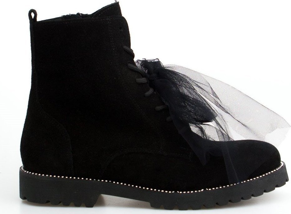 Sempre Workery ze wstążką welurowe czarne Sempre-36