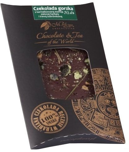M.Pelczar Chocolatier Gorzka czekolada z karmelizowaną zieloną herbatą i trawą żubrówką 85g