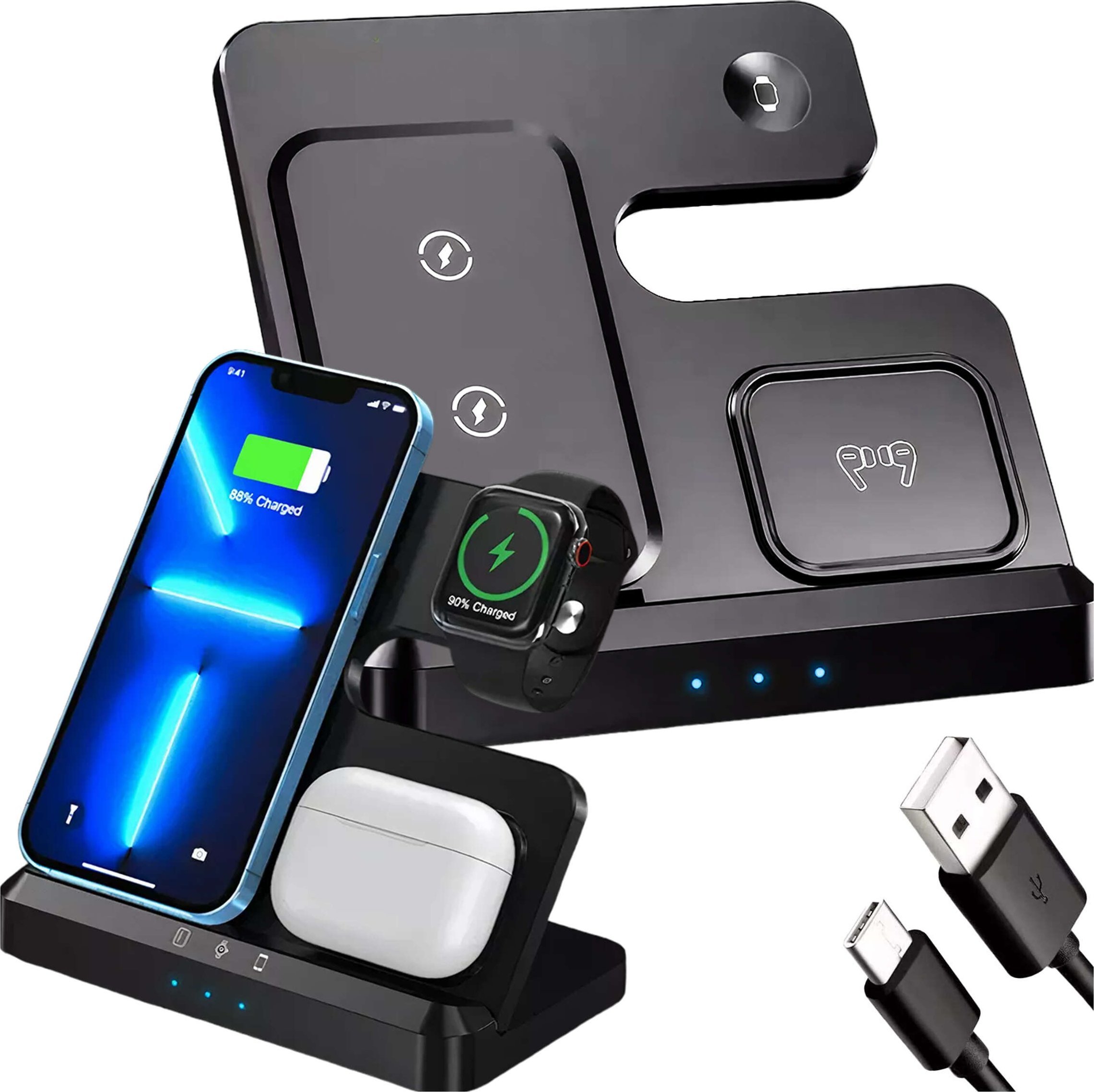 Ładowarka Alogy Ładowarka Bezprzewodowa Indukcyjna Qi QC 3.0 3w1 Szybka do Apple iPhone Airpods Watch Stacja ładująca 15W czarna