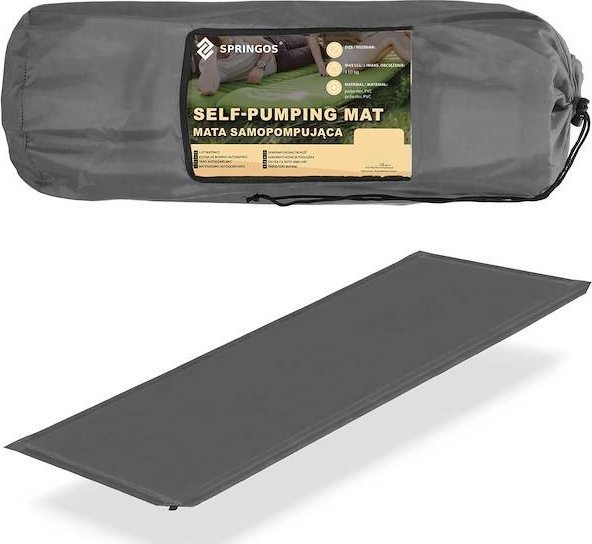 Springos Mata samopompująca 180 cm mata turystyczna biwakowa z pokrowcem szara UNIWERSALNY