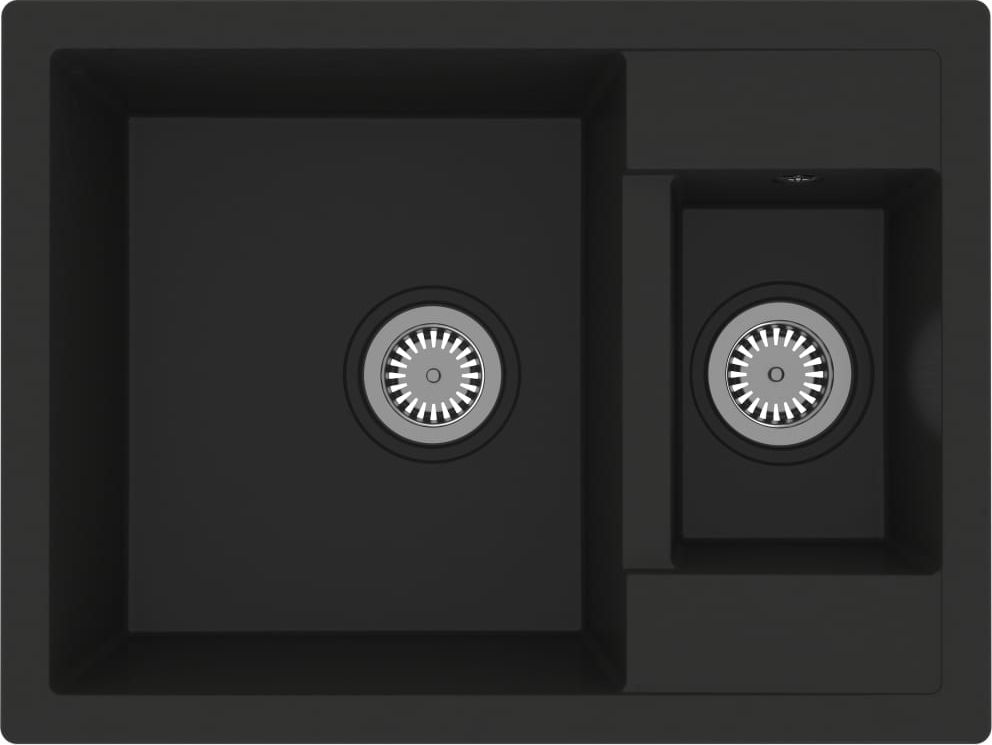 Zlewozmywak vidaXL kuchenny z otworem przelewowym, 2 komory, czarny, granit