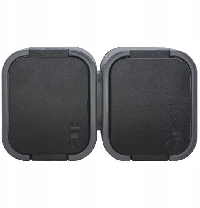 Gniazdo podwójne n/t 2x2P+Z, bryzgoszczelne z klapką B2, IP54, NT-6B2, szary/czarny,OR-OE-7806/GB