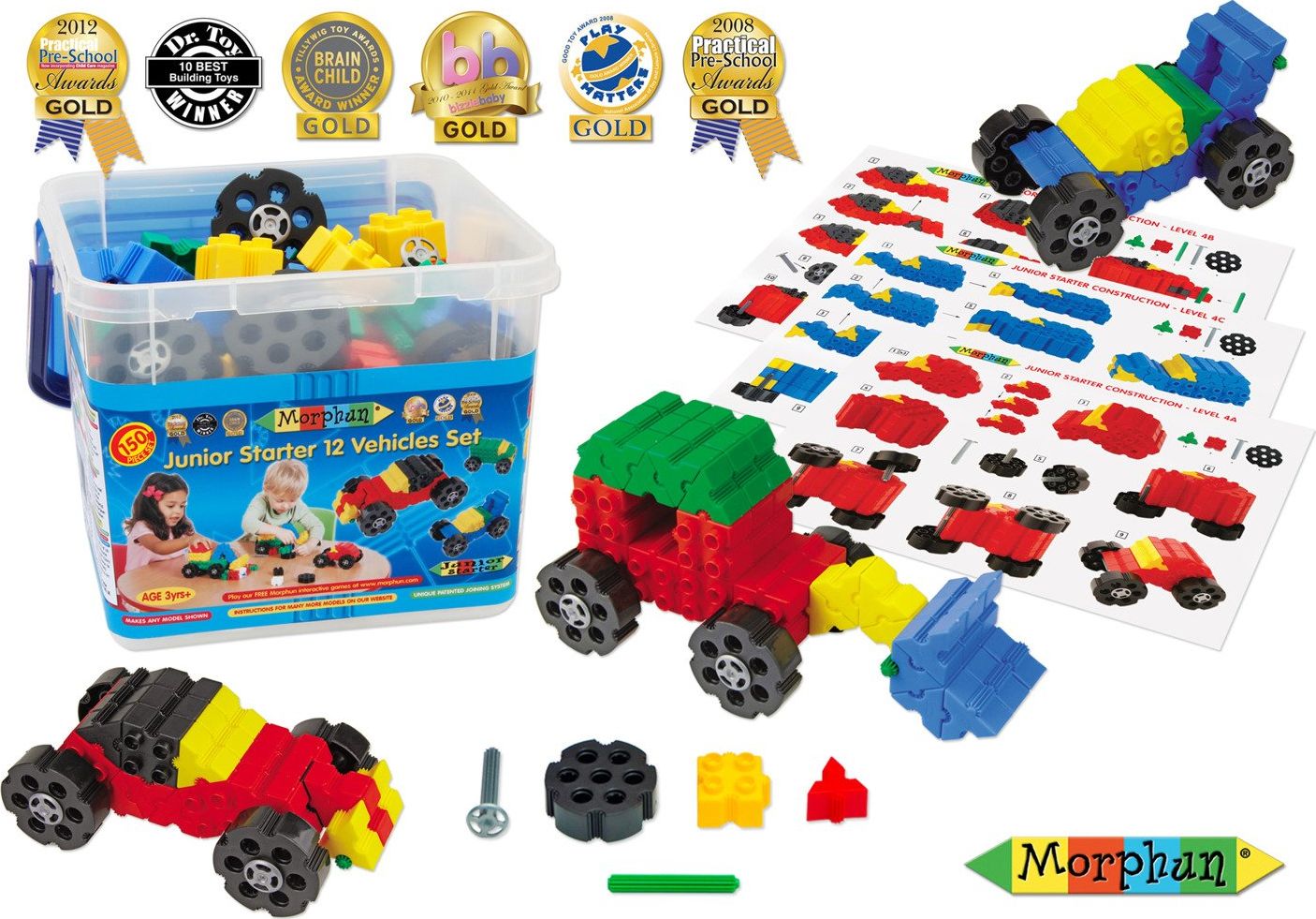 Morphun Morphun 12 Pojazdów 150 el. - Klocki konstrukcyjne