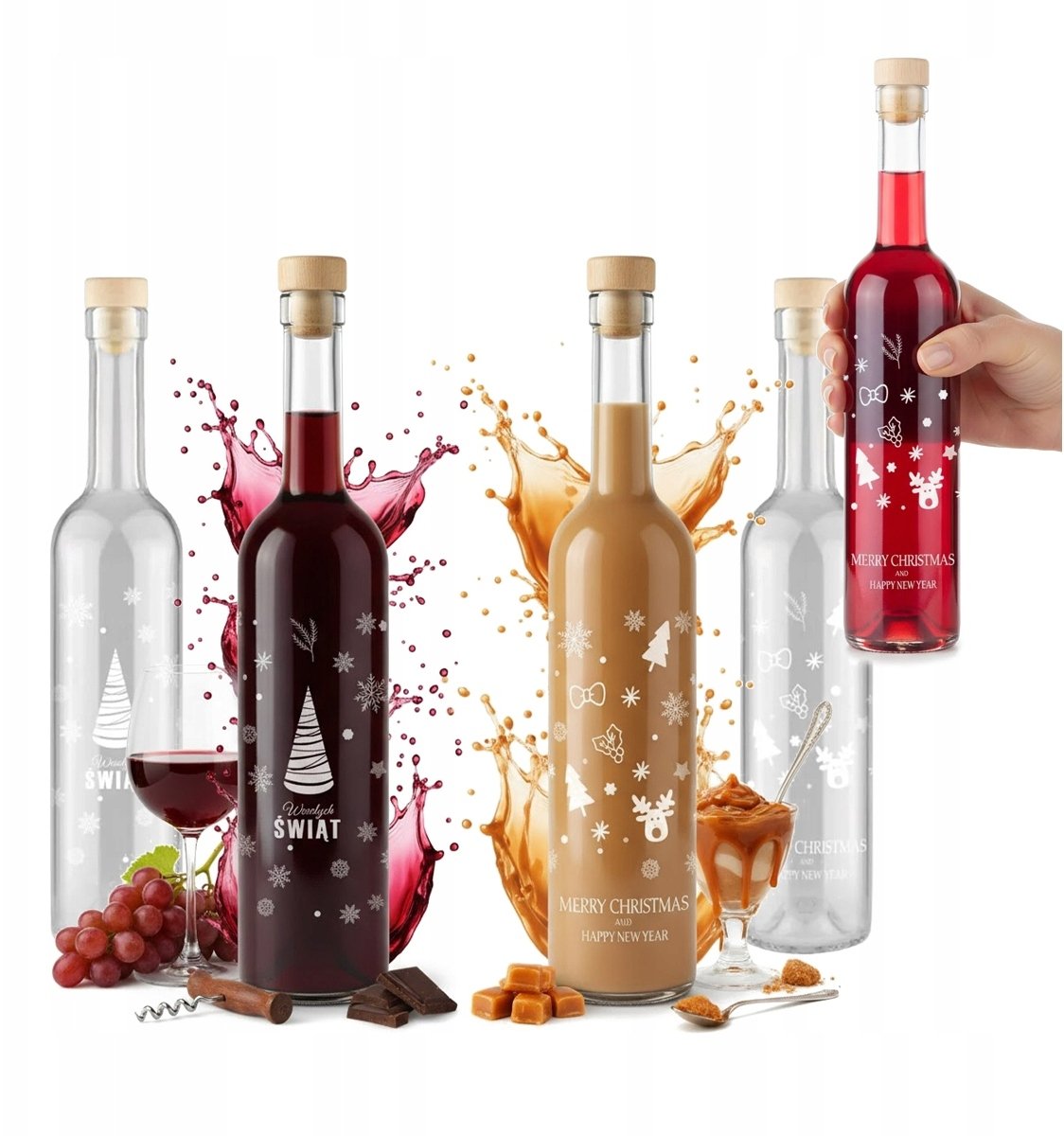 5x Butelki Szklane LIKIER NALEWKI Święta Prezent FUTURA 500ml Z NADRUKIEM