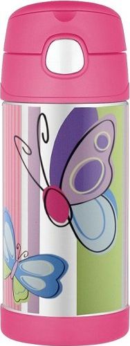 Thermos Kubek dla dzieci ze słomką Thermos FUNtainer 355 ml (stalowy/różowy) motyw motyl