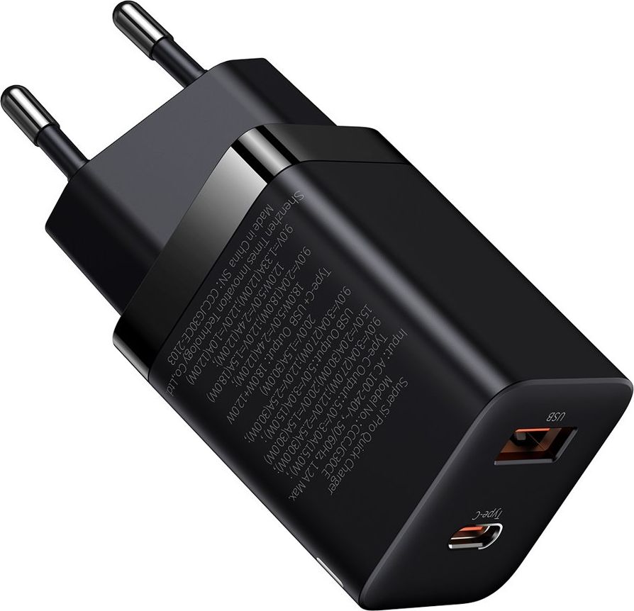 Ładowarka Baseus Super Si Pro 1x USB-A 1x USB-C 3 A (BSU2903BLK)