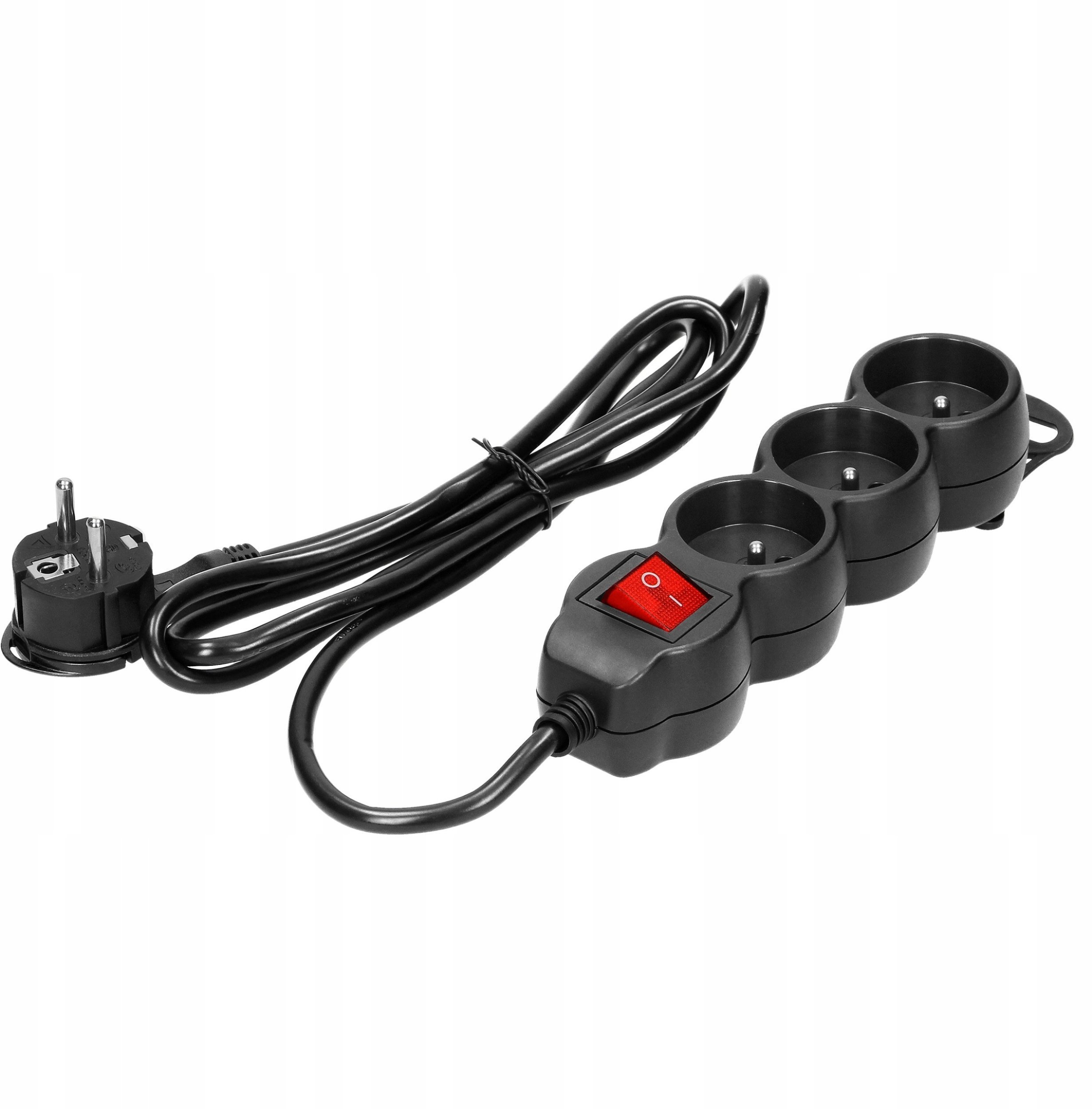 Przedłużacz 3-krotny 2P+Z z wyłącznikiem, 1,5m H05VV-F 3x1,5mm2, Imax=16A, płaska wtyczka, czarny