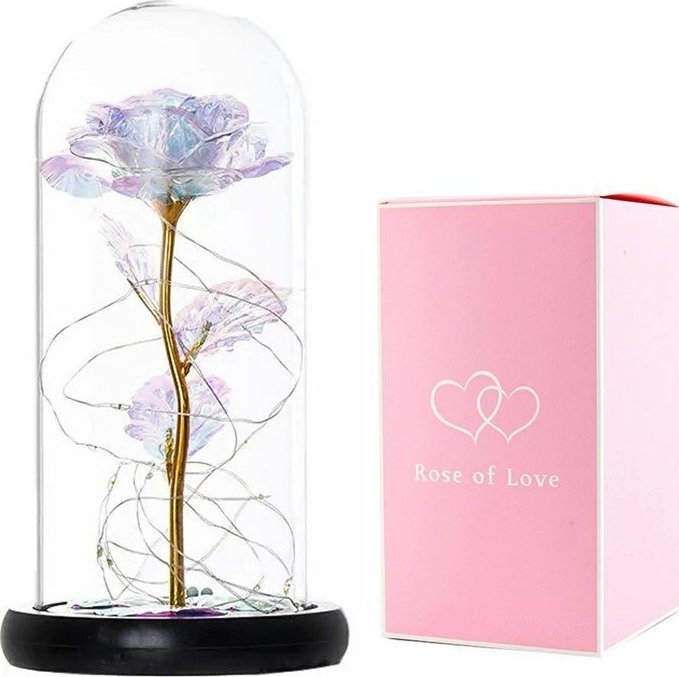 Aptel Wieczna Róża w szkle + podświetlenie LED RGB złota z białym (AG776C)