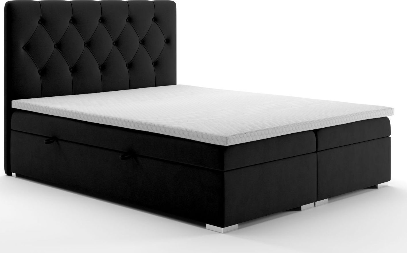 LAVERTO Łóżko kontynentalne INTENSO 180x200 czarne velvet z pojemnikiem