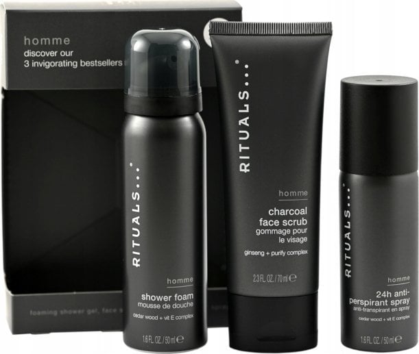 Rituals SET (HOMME 24H ANTI-PERSPIRANT SPRAY 50ML + FACE SCRUB 70ML + FOAMING SHOWER GEL 50ML)