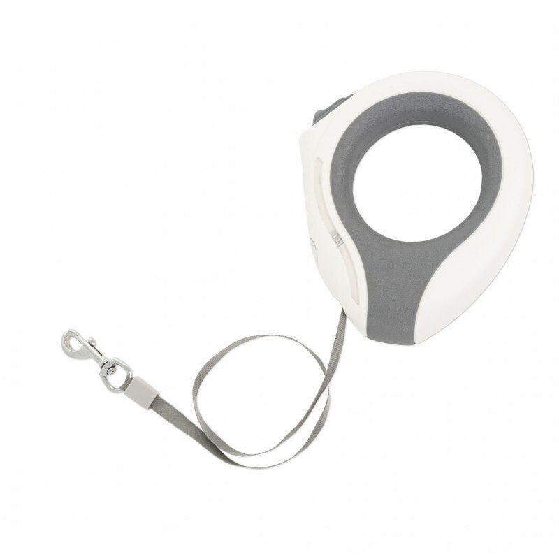 Smycz dla psa, automatyczna, okrągła, biało-szara, taśma, ładowanie USB, 3m