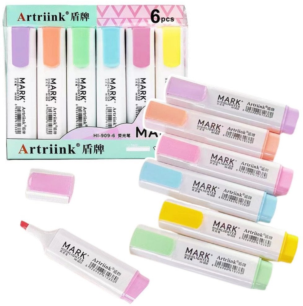 Zestaw Markery Zakreślacze Szkolne Biurowe Pastelowe 6szt