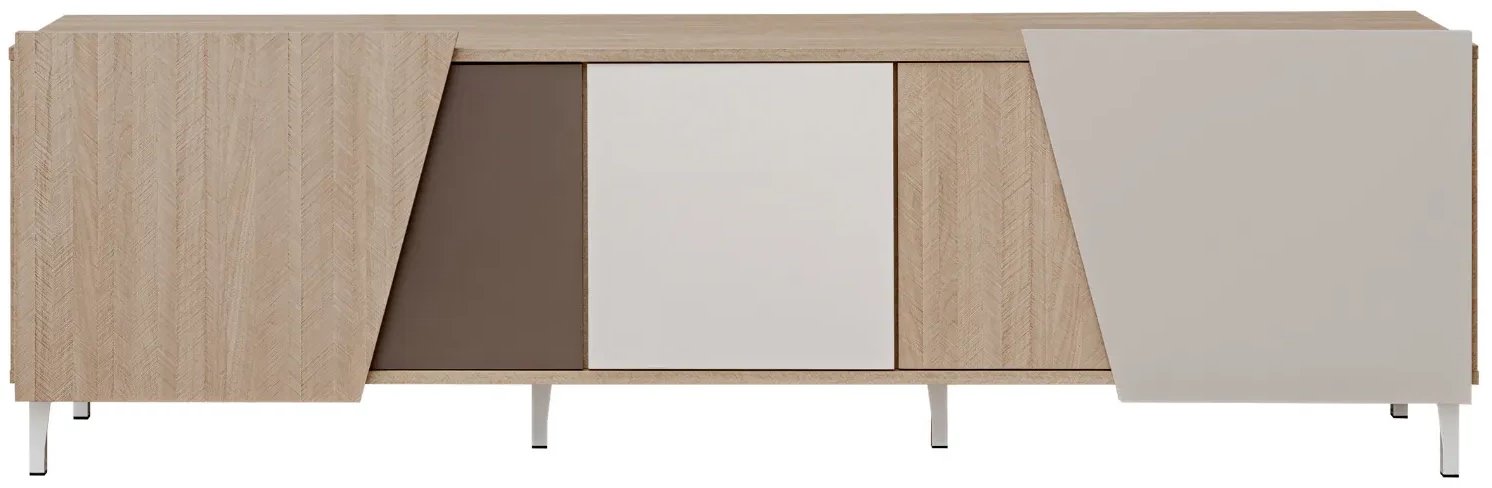 Szafka RTV VISTE 180 dąb/beżowy/biały połysk FURNIVAL