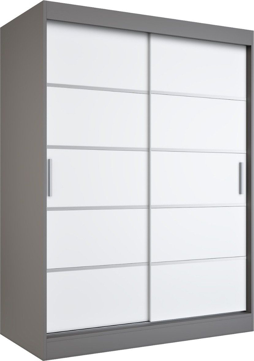 MKPOL Szafa przesuwna MODUO COMFORT 150 antracyt/biała mat z listwami