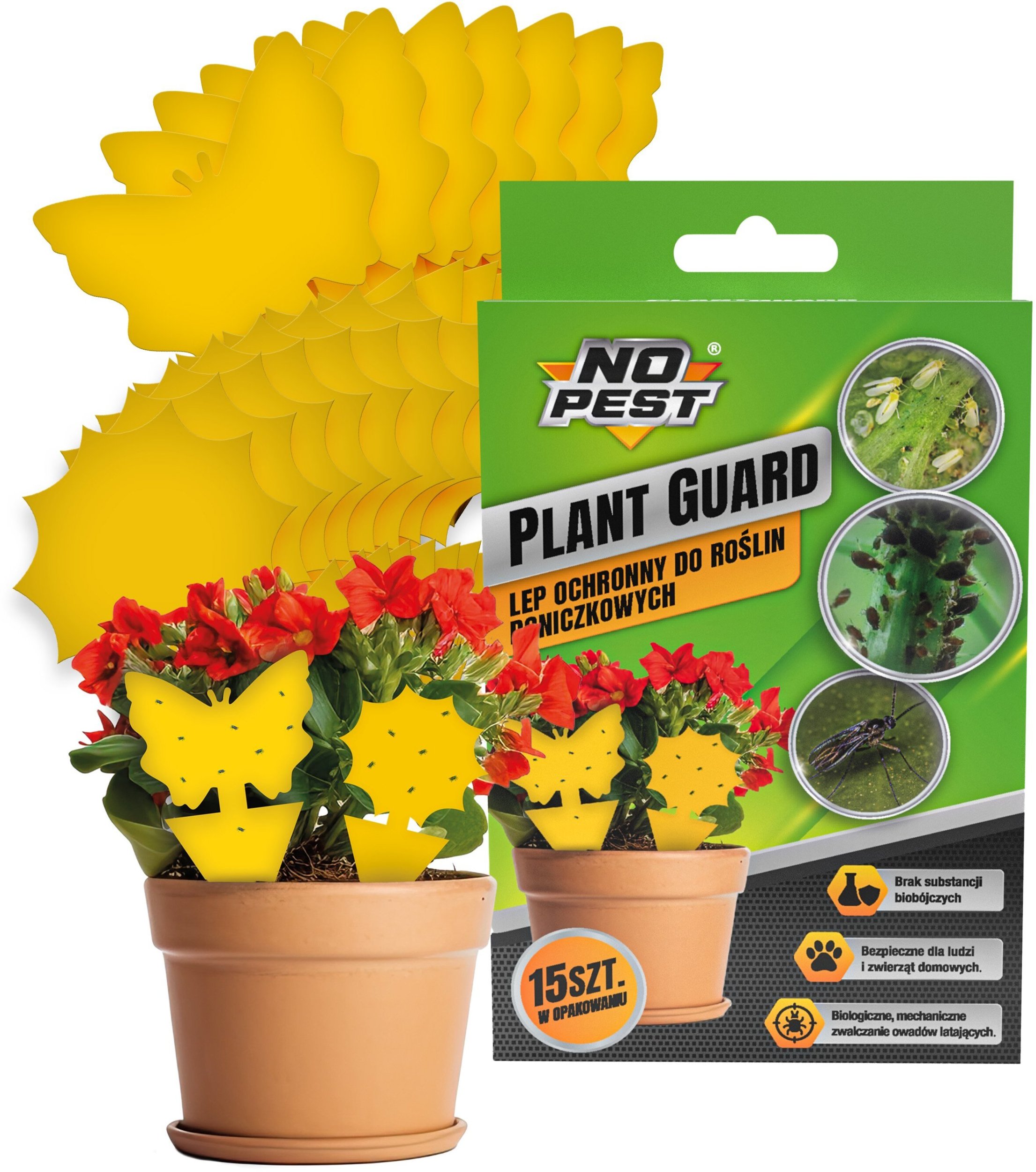 Lep Pułapka Lepowa do Doniczek na Mszyce Ziemiórki Mrówki Muszki Szkodniki Roślin Lep Motyl Kwiatek "Plant Guard" (15 szt)