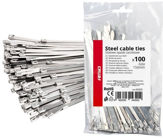 Opaski zaciskowe metalowe ze stali nierdzewnej 4.6x150mm 100 szt. amio-04320
