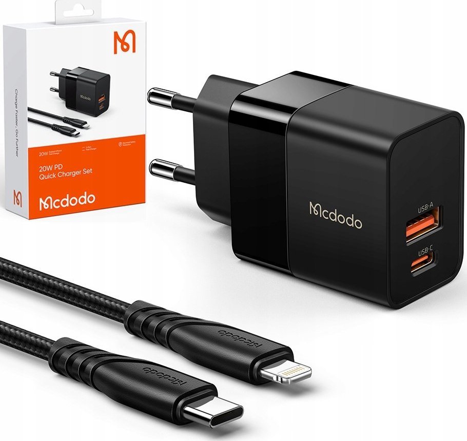 Ładowarka Mcdodo MCDODO SZYBKA ŁADOWARKA USB/USB-C 20W + KABEL DO IPHONE CH-1952