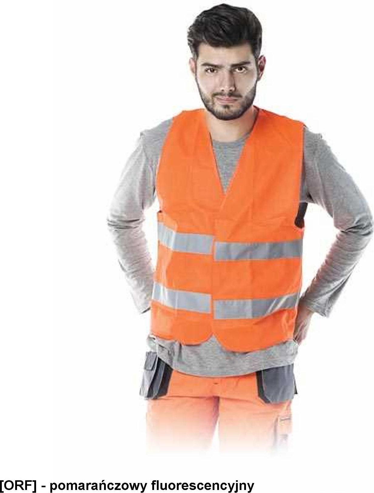 JHK KO - Kamizelka ostrzegawcza z dwoma poziomymi paskami odblaskowymi - pomarańczowy fluorescencyjny XL