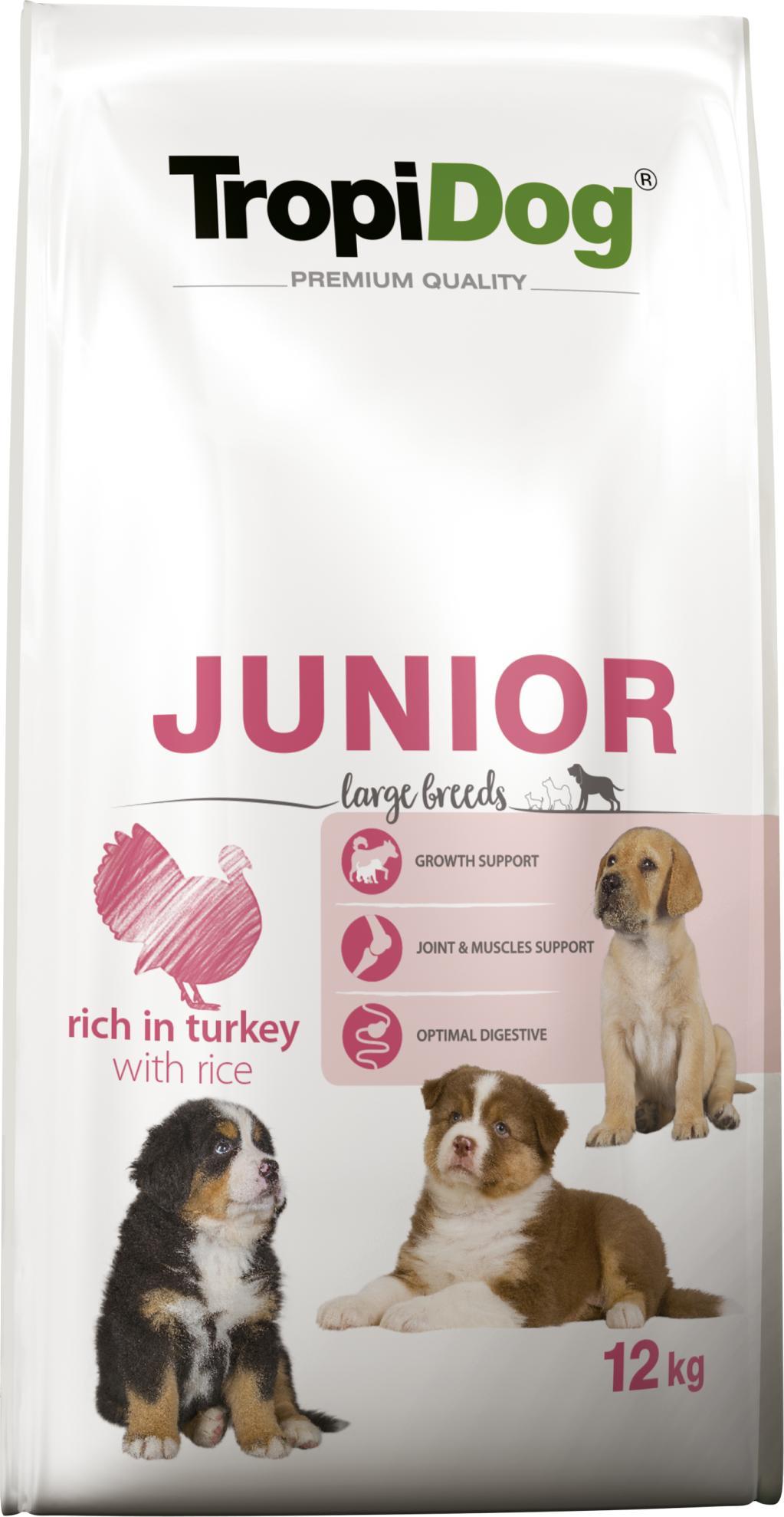 TropiDog TropiDog Premium Junior LARGE BREEDS Rich in TURKEY, with RICE 12kg