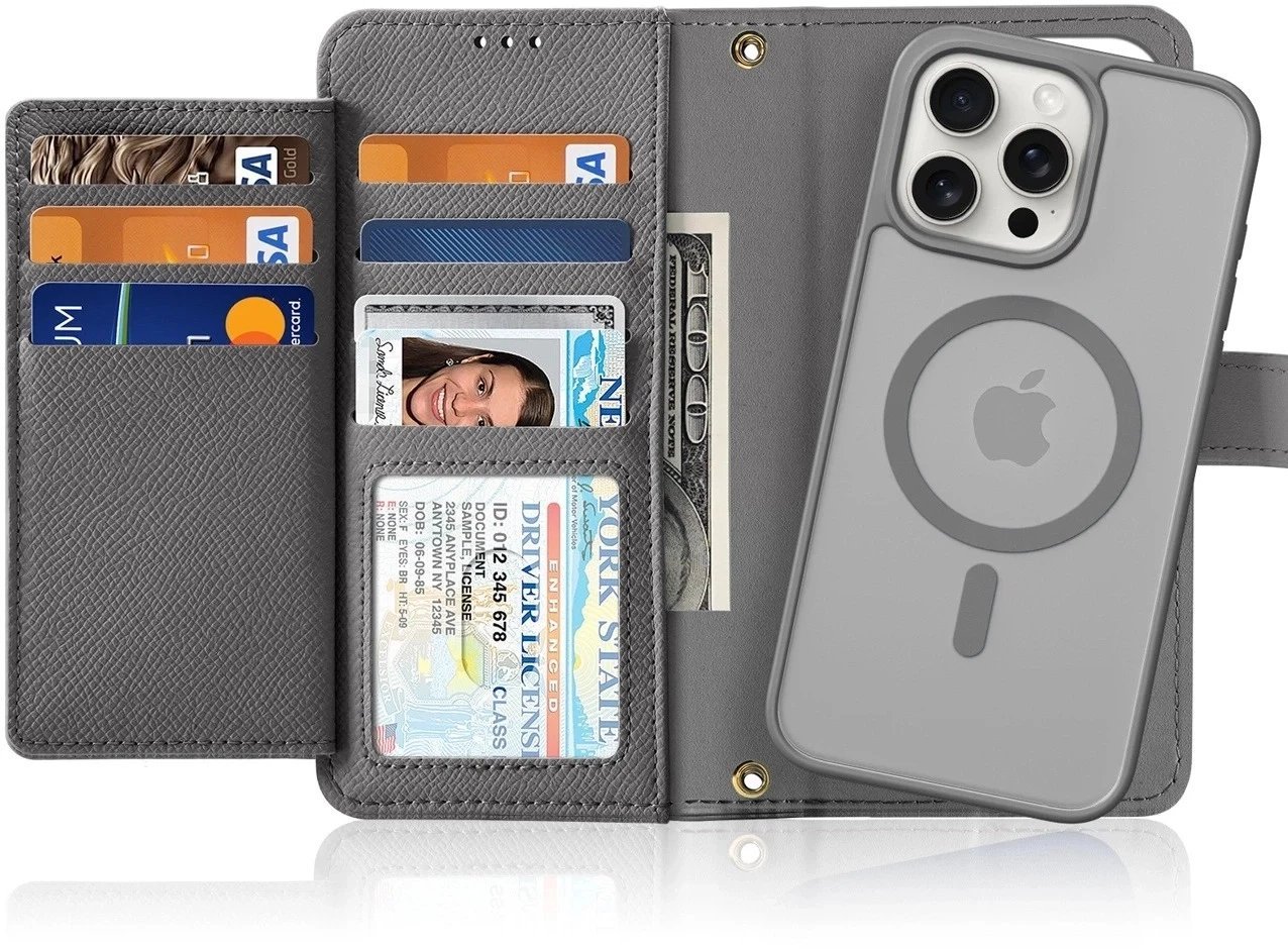 Etui do iPhone 15 Pro Dux Ducis Lawa Wallet Mag Skórzane Szare
