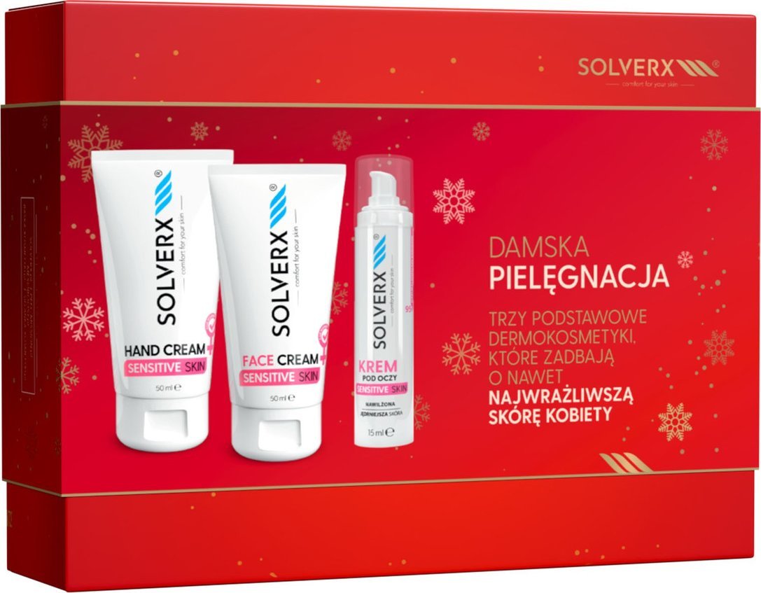 Solverx Zestaw prezentowy sensitive skin damska pielęgnacja krem do twarzy + krem pod oczy + krem do rąk