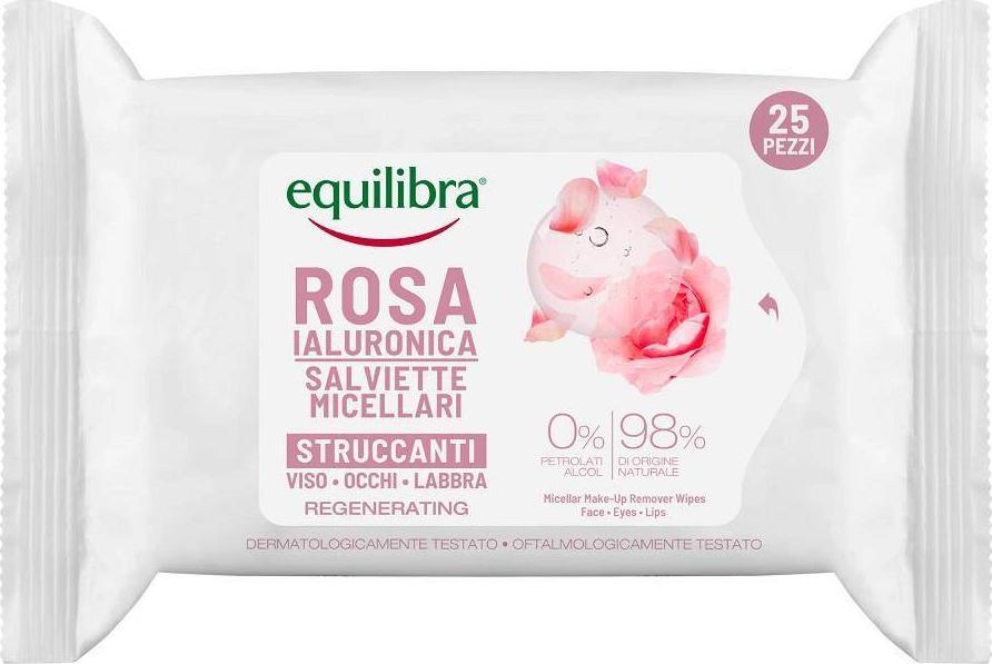 Equilibra Rosa Regenerating Micellar Make-Up Remover Wipes różane chusteczki do demakijażu z kwasem hialuronowym 25szt.