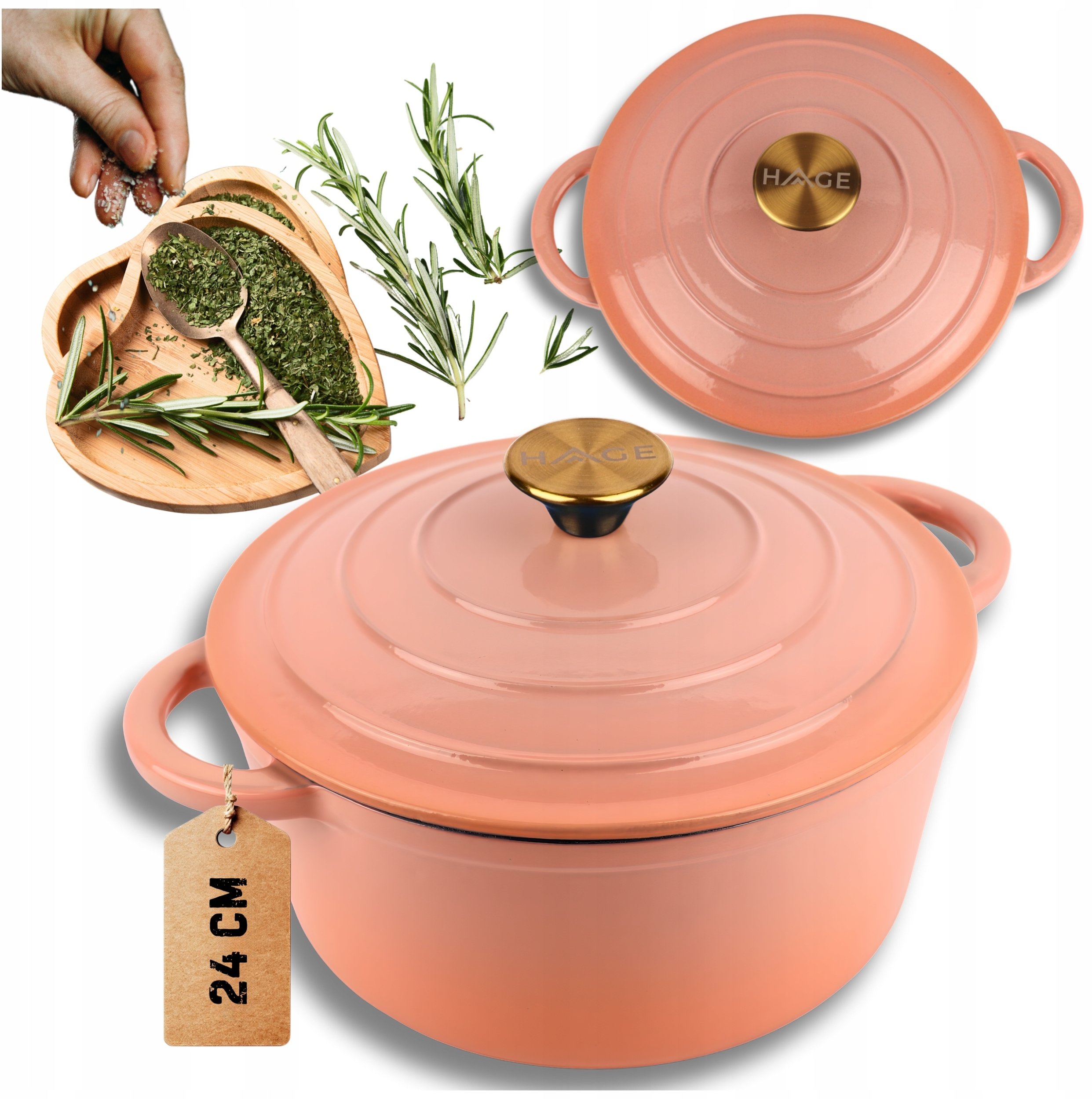 EMALIOWANY GARNEK ŻELIWNY 24cm 4L HAGE PINKOCELLO