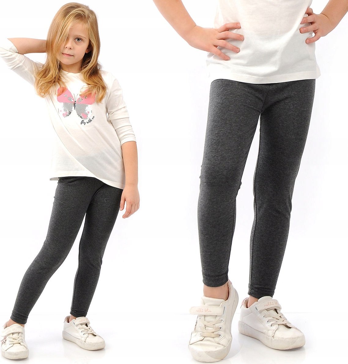 Elastyczne Legginsy Bawełniane Klasyczne Getry Polskie Grafitowe 140