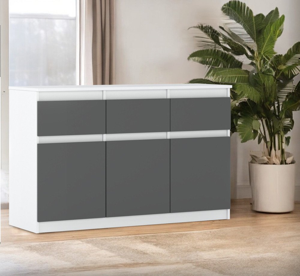 Komoda Biało Szare Do Sypialni Z 3 Szufladami 120cm Nowoczesna Szafka Rtv