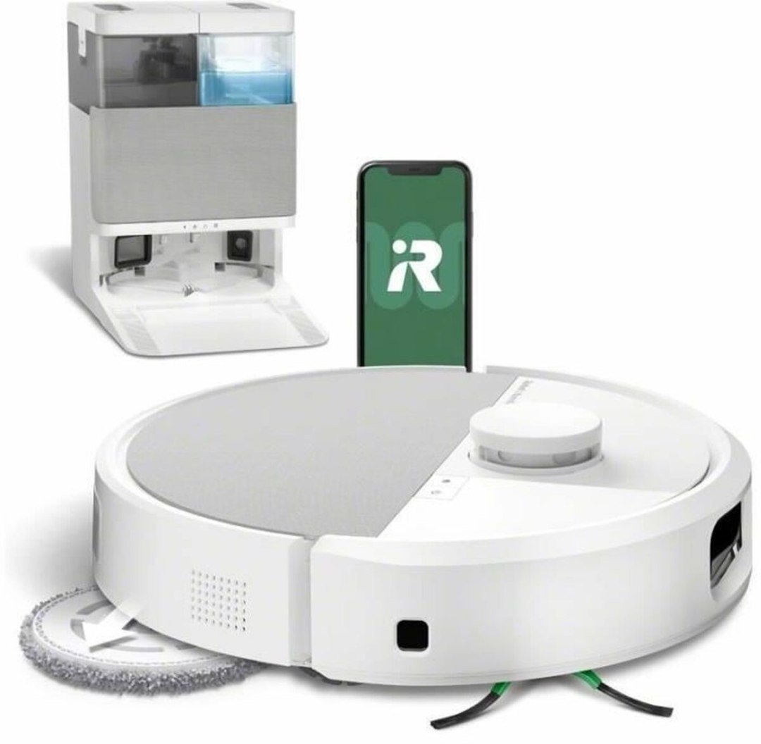 iRobot Roomba Plus 505 Combo Robot + AutoWash Dock, Bagless, White, Round, 3 wheel(s), Charging, Purification, Roller brush & Side brush