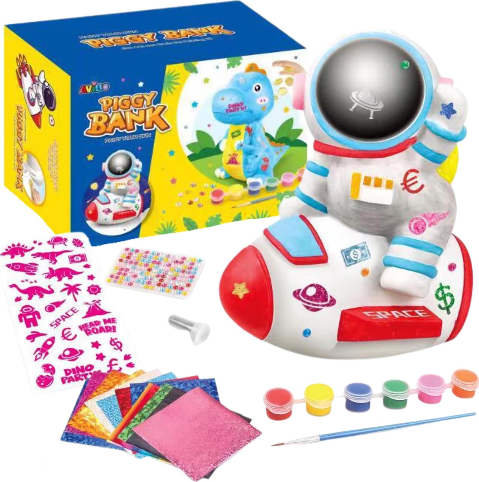 ProNice Skarbonka Na Prezent Astronauta Duża Zestaw Kreatywny Farbki i Naklejki