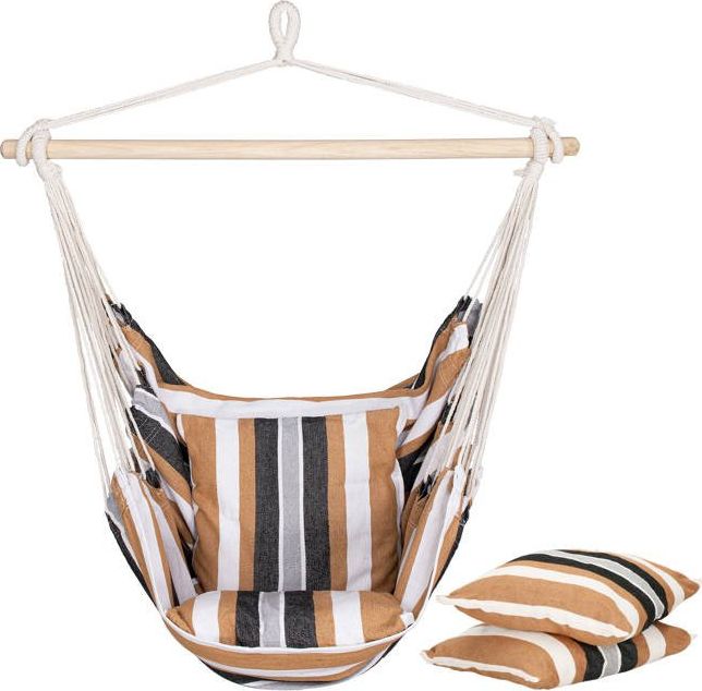 Springos Hamak brazylijski z poduszkami, fotel wiszący 130x100cm kolorowe pasy