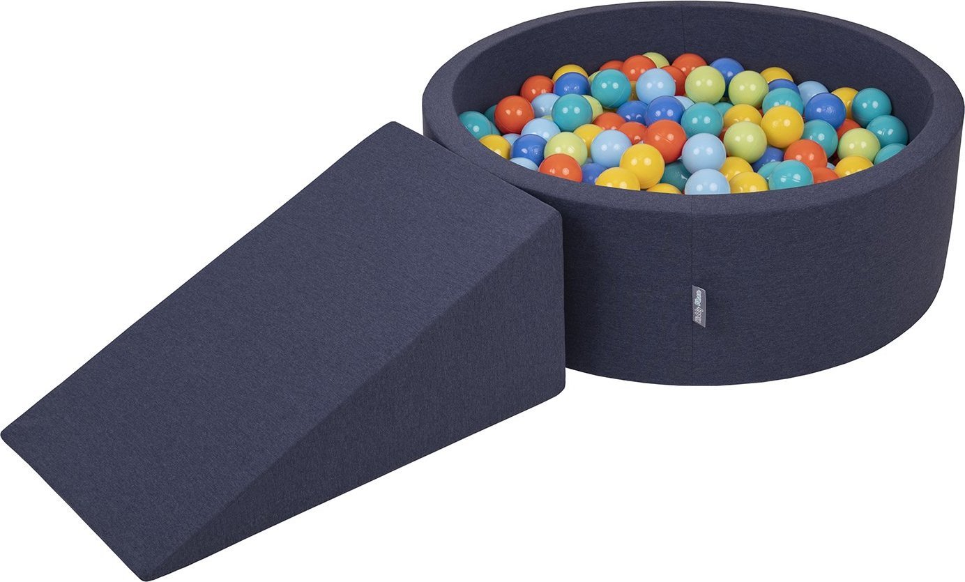 KiddyMoon KiddyMoon Piankowy plac zabaw PPZP-OK30D-112 z piłeczkami granatowy: jasny zielony-pomarańcz-turkus-niebieski-babyblue-żółty basen 100/klin