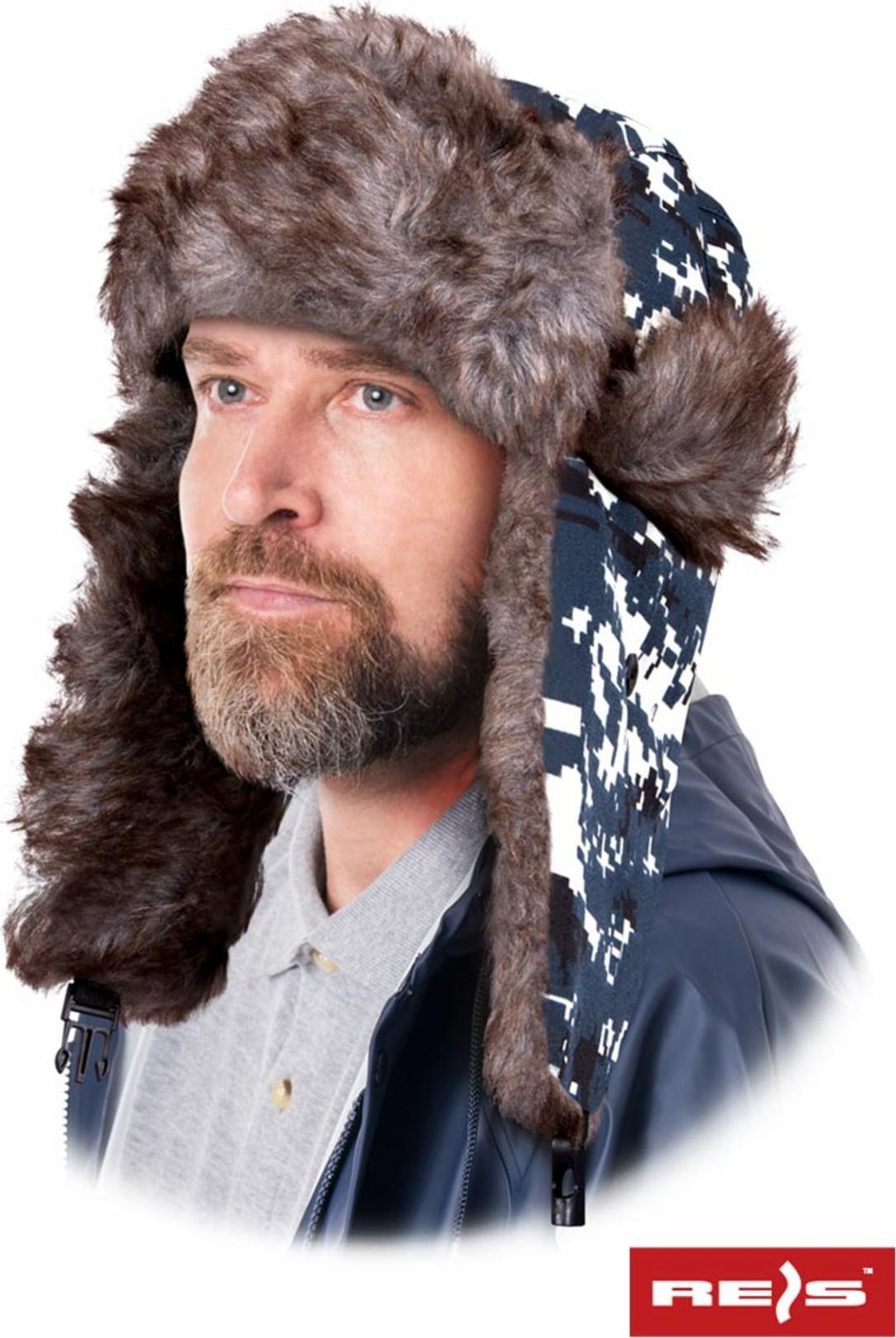 R.E.I.S. CZOPIXEL - czapka ocieplana uszanka, 100% poliester o gramaturze 70 g/m2 - szary/stalowy - rozmiar