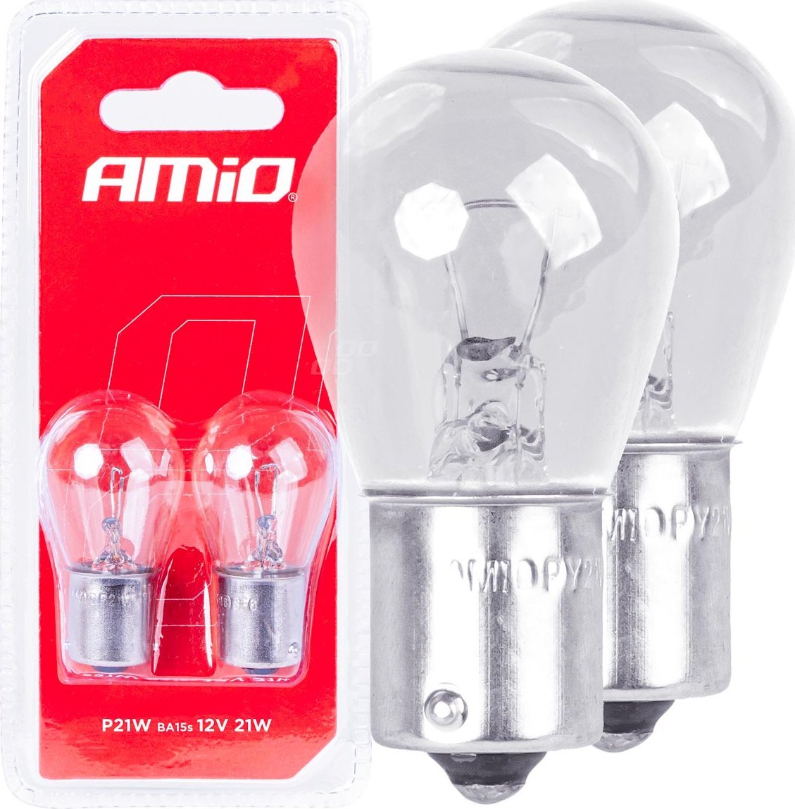 AMiO Żarówki halogenowe p21w ba15s 12v 2szt. blister amio-03351