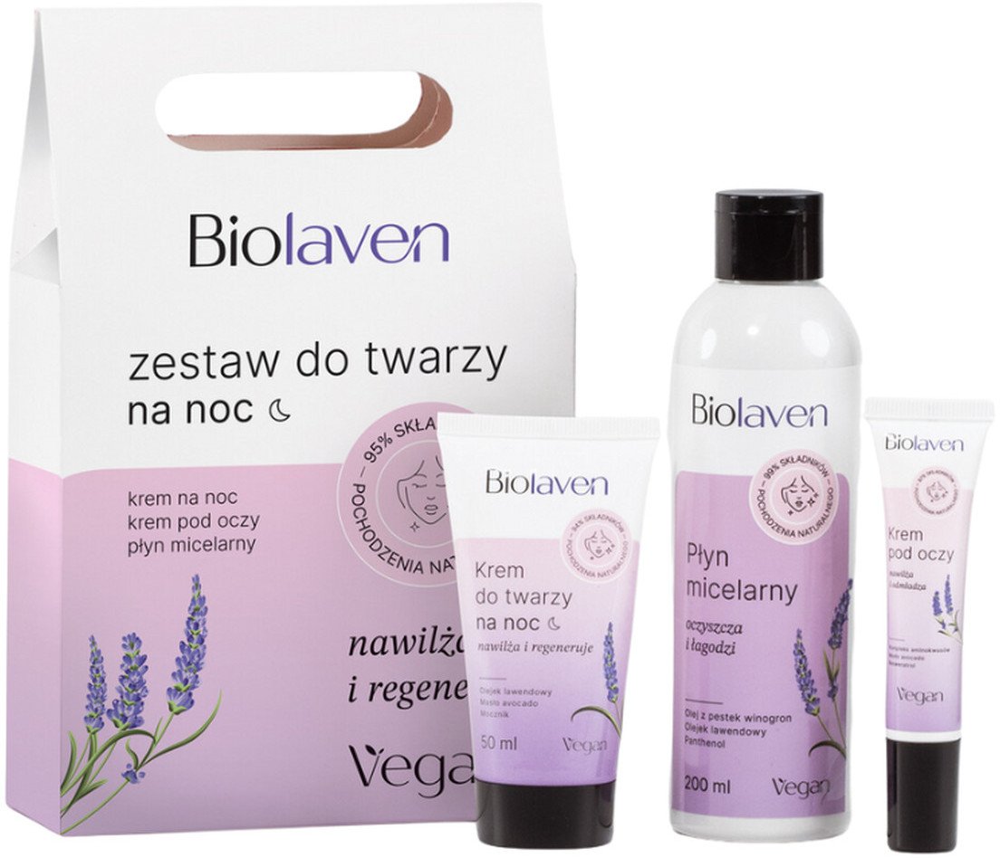 Biolaven Zestaw Do Twarzy Na Noc krem do twarzy 50ml + krem pod oczy 15ml + płyn micelarny 200ml