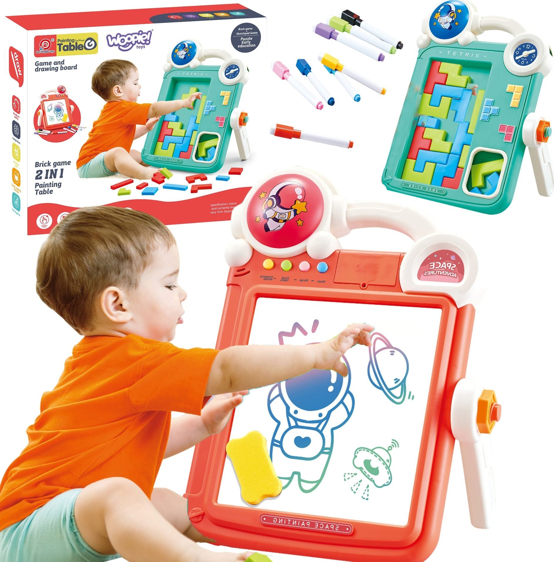 WOOPIE Dwustronna Tablica do Rysowania Gra Tetris 2w1 Pomarańczowa