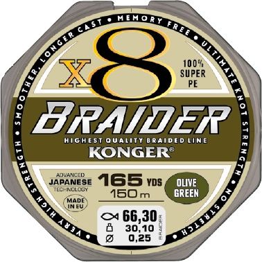 Konger Konger Plecionka Braider X8 0.12mm/150m - Olive Green