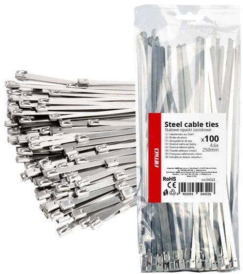 Opaski zaciskowe metalowe ze stali nierdzewnej 4.6x250mm 100 szt. amio-04322