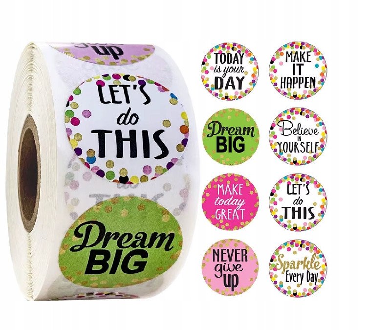 Naklejki Motywacyjne Pozytywne powiedzenia Etykieta Dekoracyjna 500 szt.