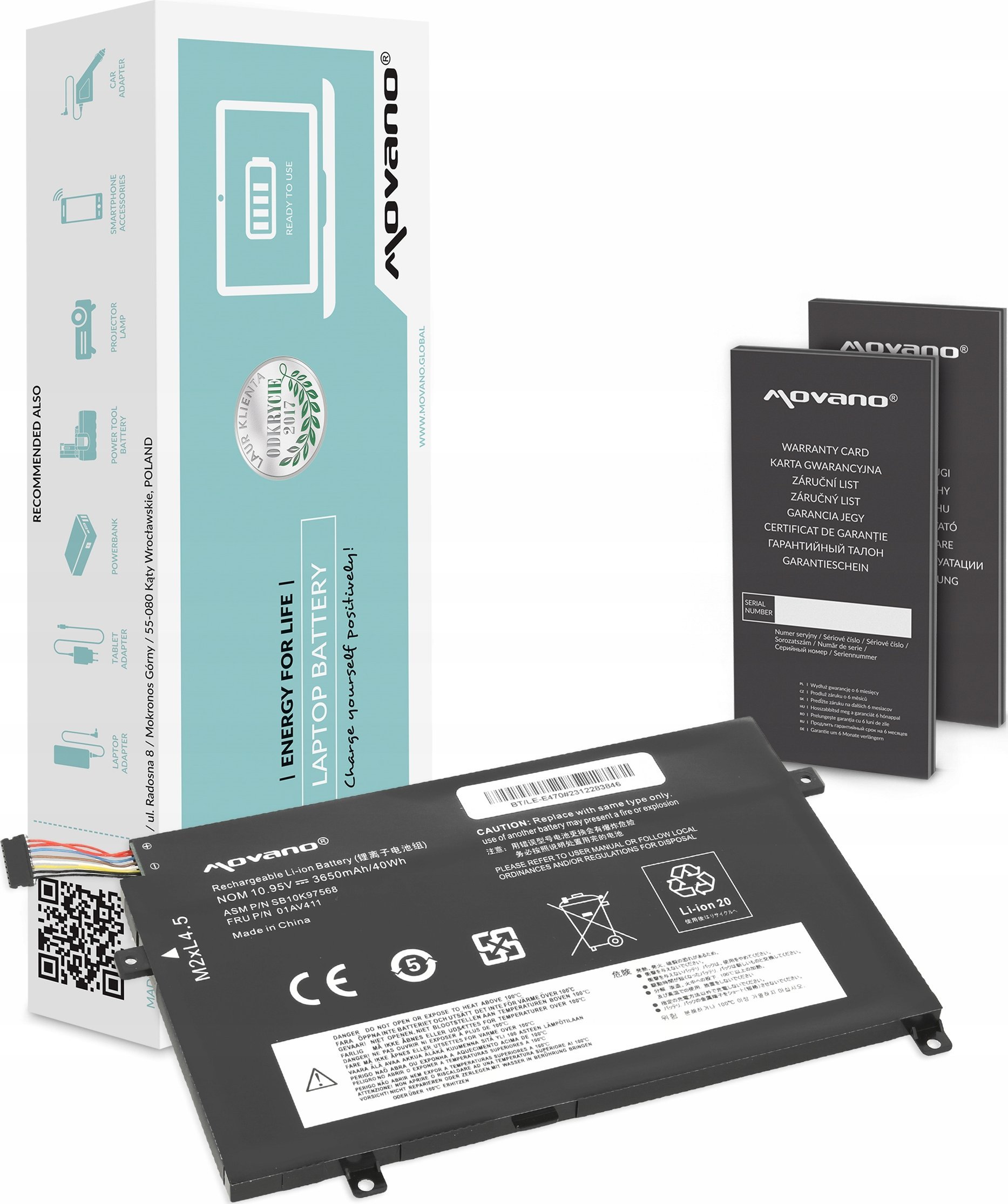 Bateria Movano Bateria 01AV411 do Lenovo ThinkPad E470 E475