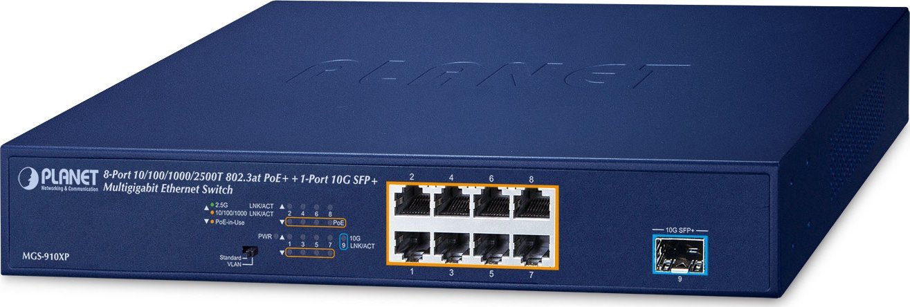PLANET MGS-910XP łącza sieciowe Nie zarządzany 2.5G Ethernet (100/1000/2500) Obsługa PoE Niebieski